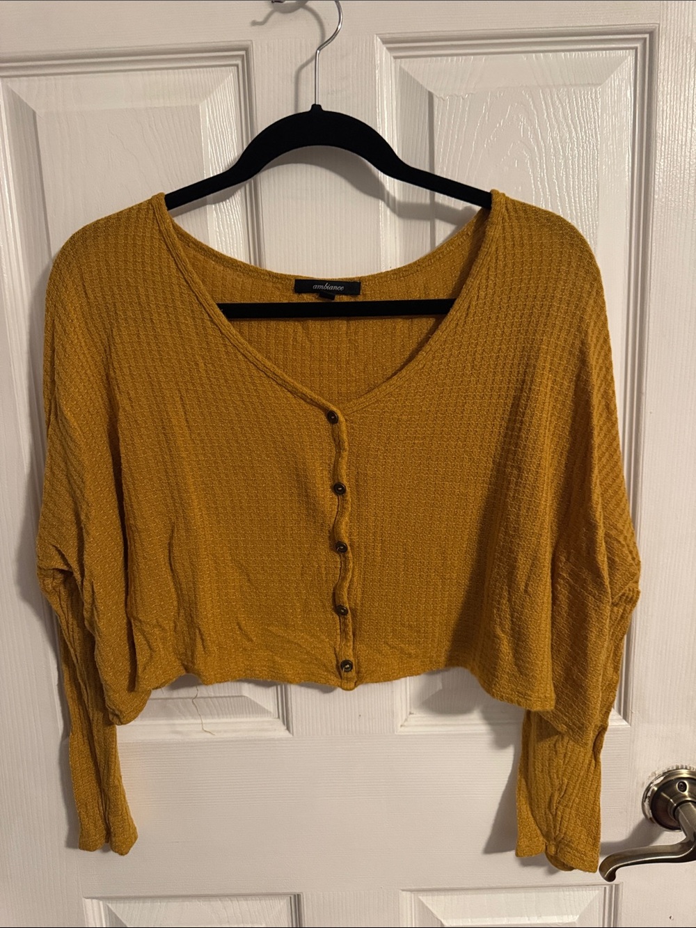 Ambiance Mustard Yellow Cropped Button-Up Top